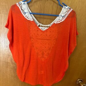 Source Unknown Orange Dolman Sleeve Blouse with Bib Collar